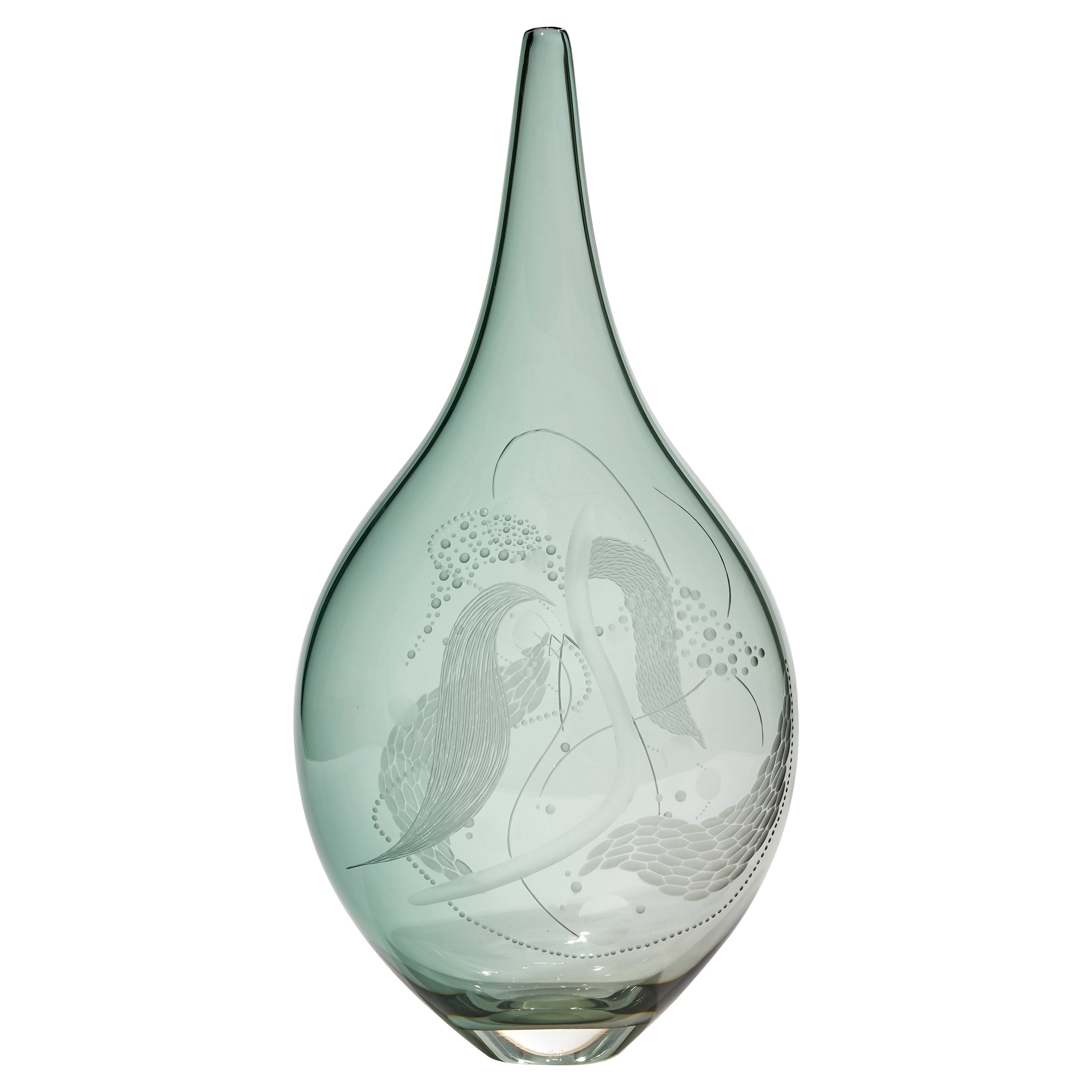 Mariniere Vase II, Unique Celadon Engraved Glass Vessel by Heather Gillespie