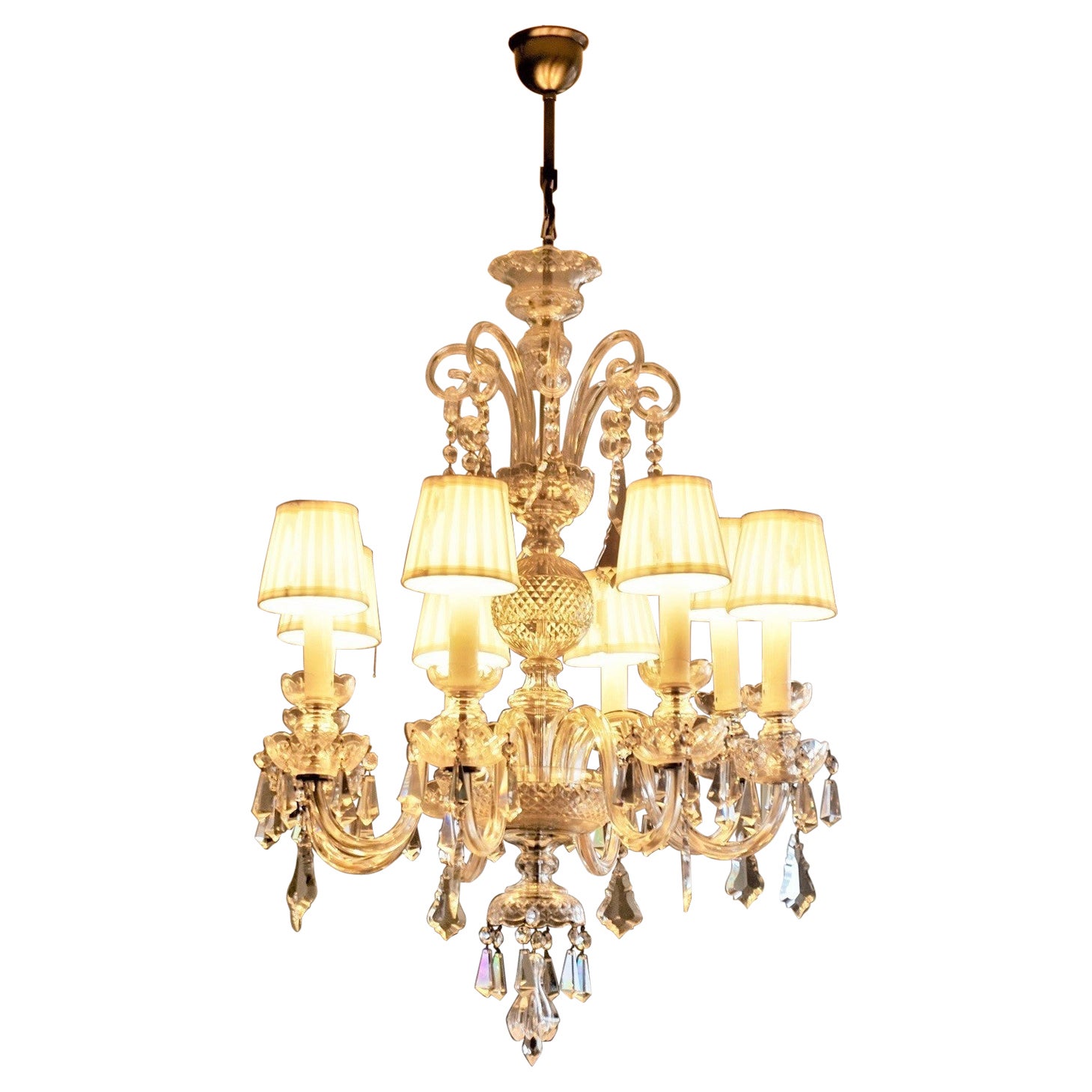 Silvered Murano Glass Crystal Eight-Light Chandelier, Italy, 1910-1920 For Sale