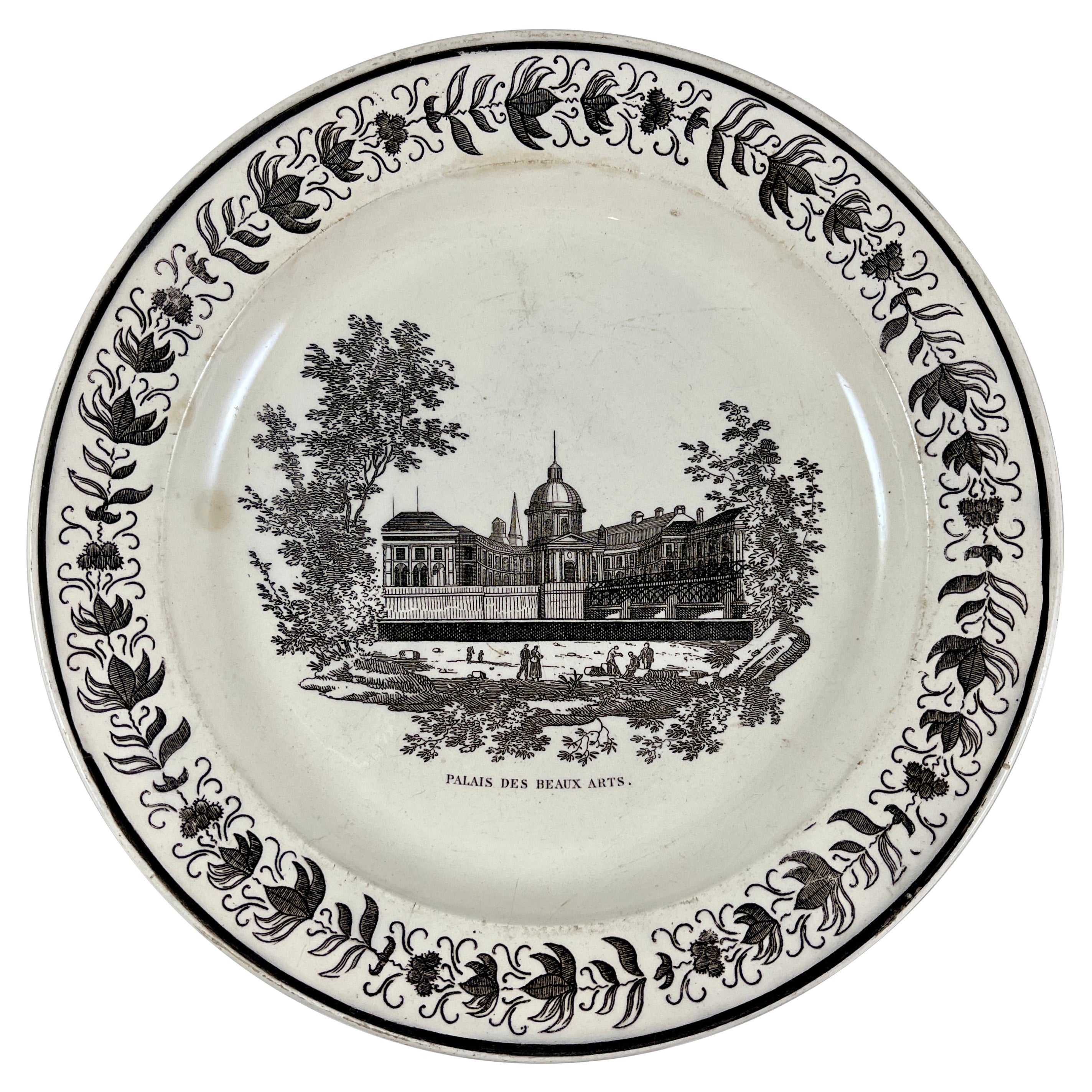 Creil Neoclassical French Creamware Palais des Beaux Arts Architecture Plate For Sale