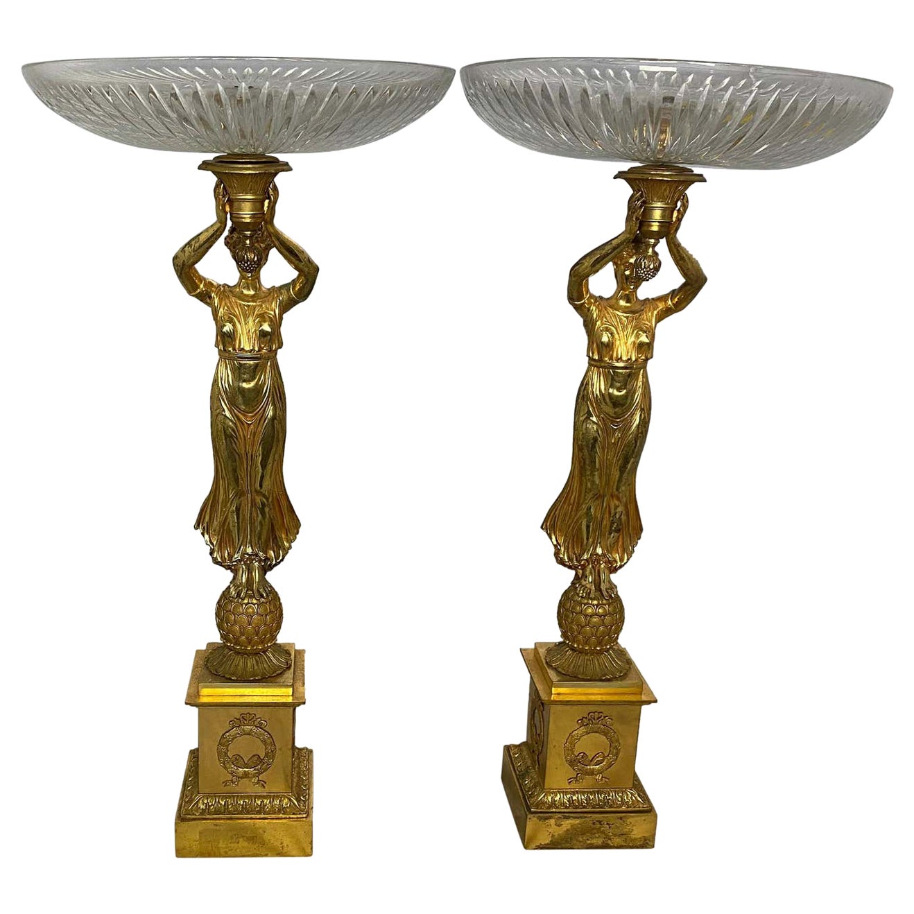 Golden Pair of Allegorical Tazzas, 20th Century