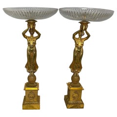 Vintage Golden Pair of Allegorical Tazzas, 20th Century
