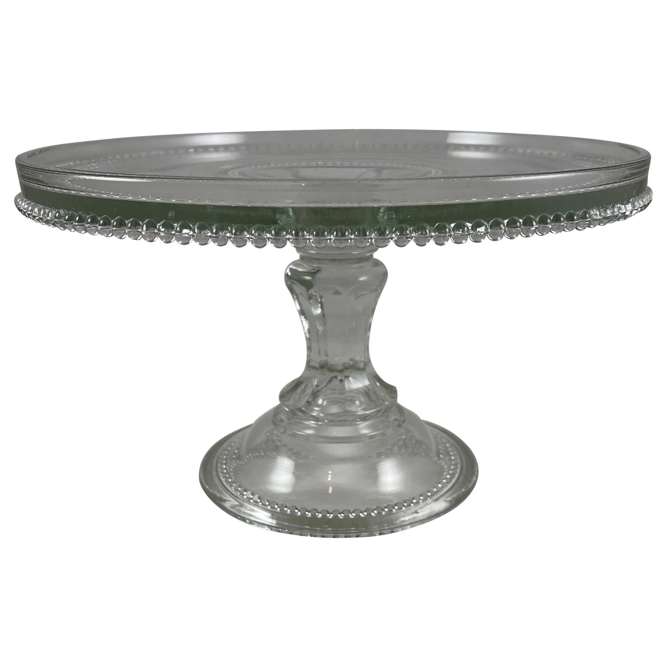 Early American Pressed Nonflint Colorless Glass Beaded Cake Stand