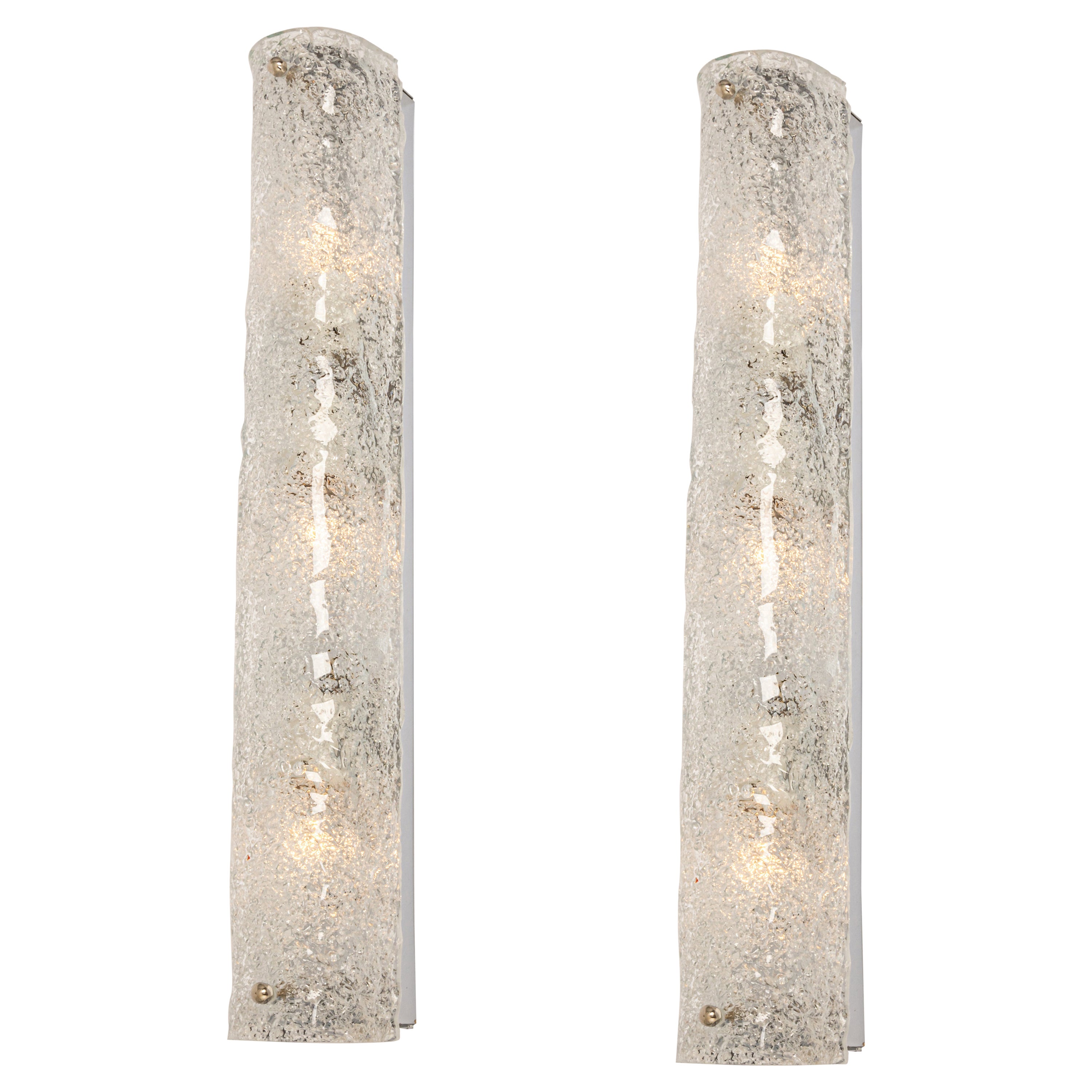 Pair of Large Murano Ice Glass Sconces Modernist Wall Fixtures, Germany, 1960s