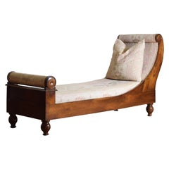 French Louis Philippe Period Walnut & Upholstered Recamier / Daybed, 2ndq 19thc