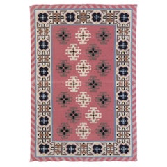 Retro Romanian Geometric Kilim Rug with Boho Chic Tribal Style