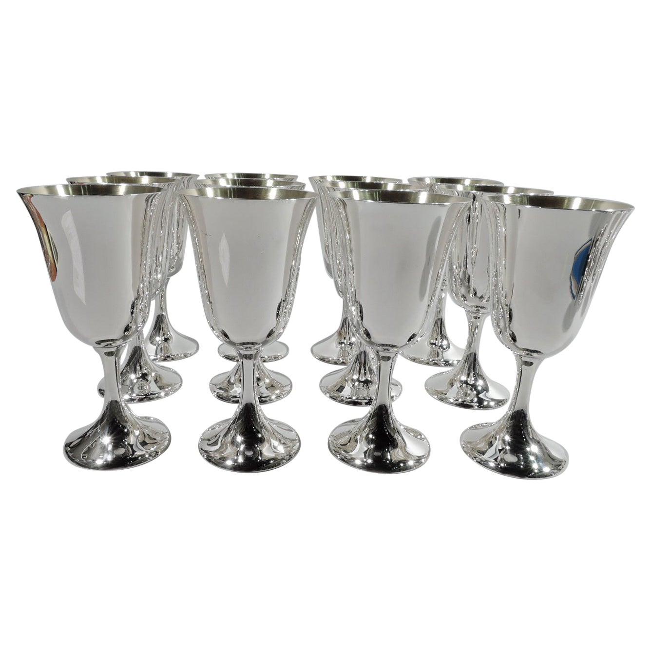 Set of 12 American Modern Sterling Silver Goblets by Manchester