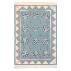 Retro Romanian Kilim Rug with Folk Art Style