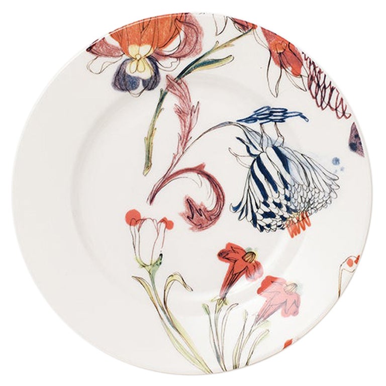 The Grandma's Garden, Contemporary Porcelain Bread Plate with Floral Design For Sale