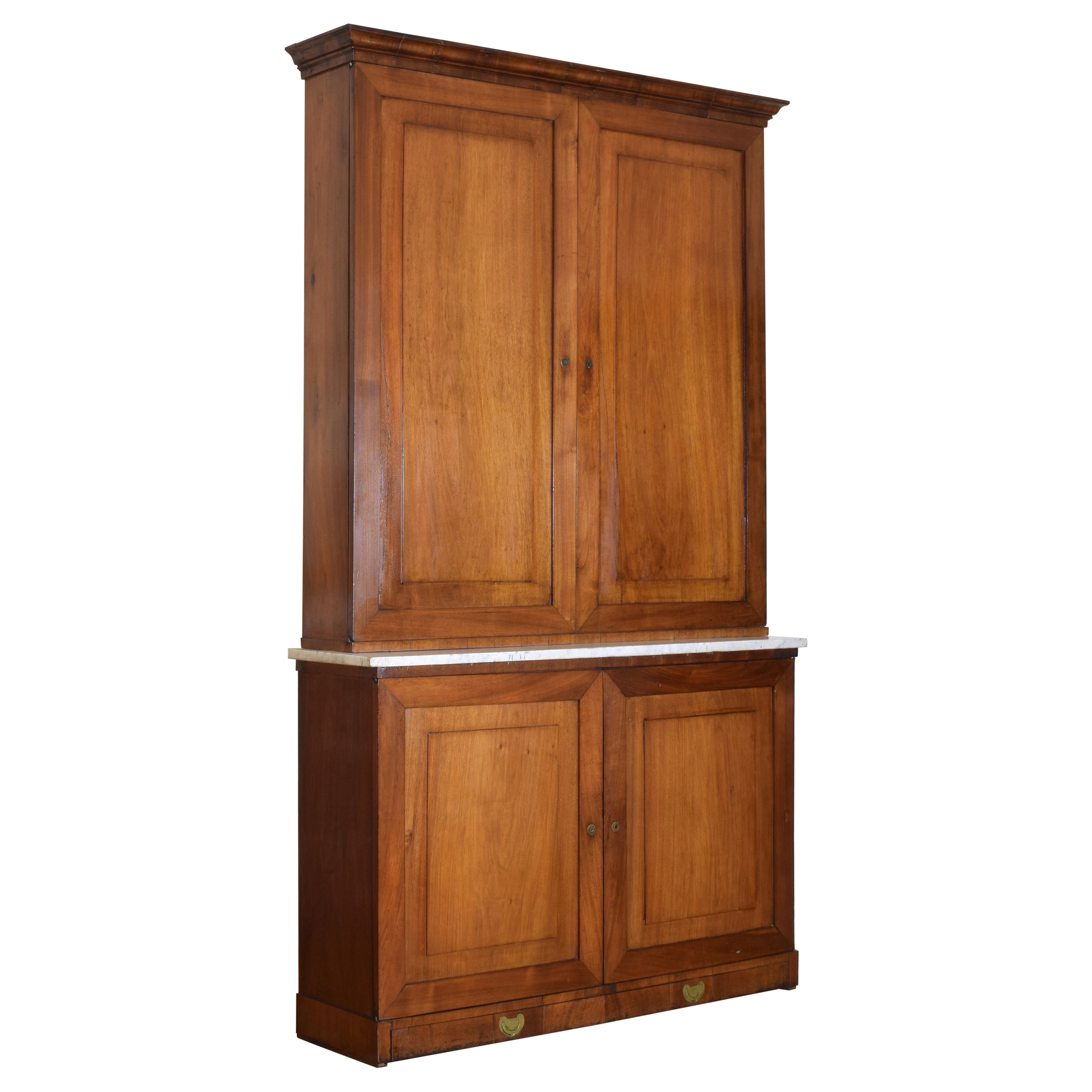 Italian Late Neoclassic Walnut & Marble 2-Piece Altar Cabinet, Mid 19th Century For Sale