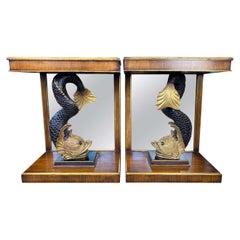 Antique Pair of Regency Mirror Back Dolphin Console Tables, 19th Century