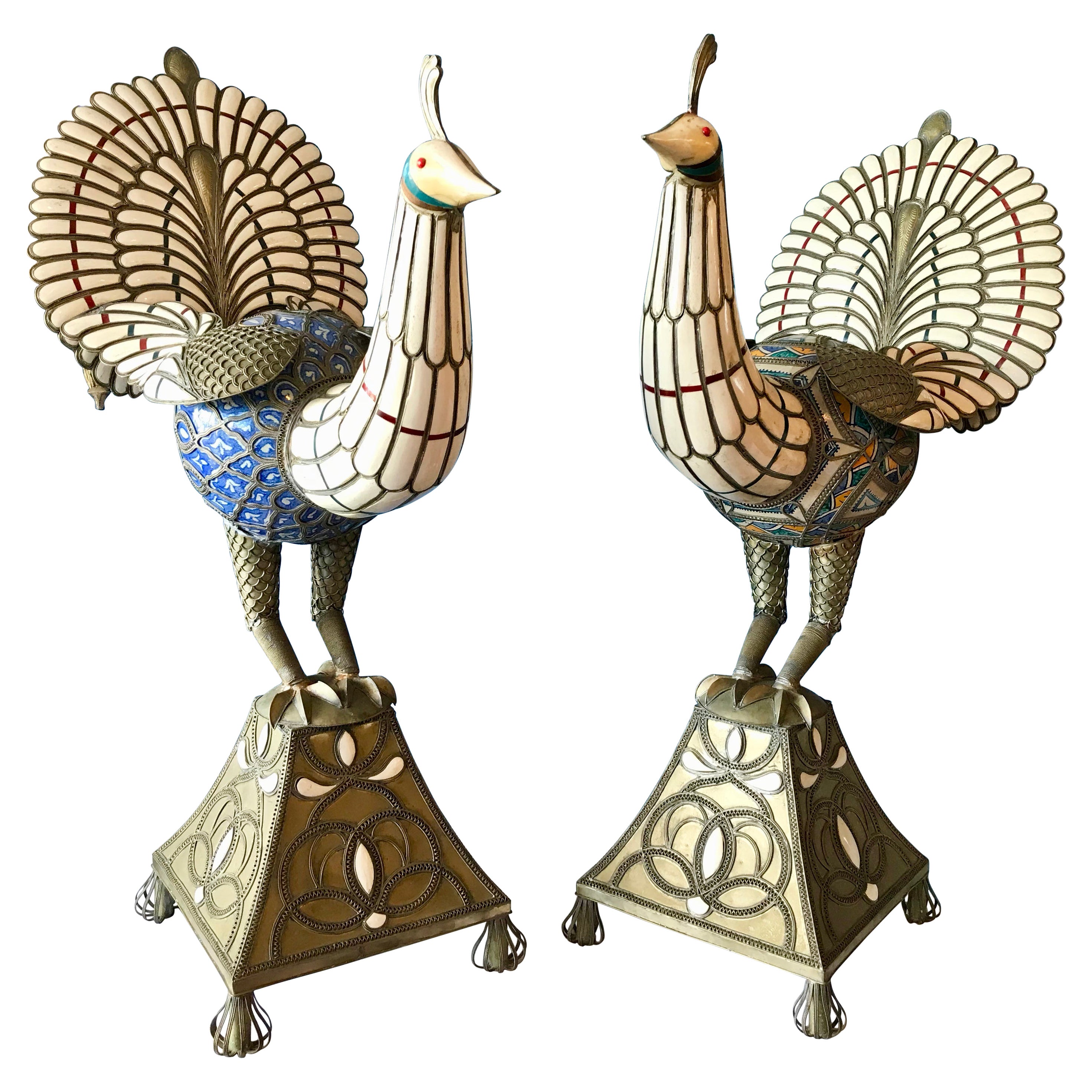 Pair of Large Indian Figures of Peacocks