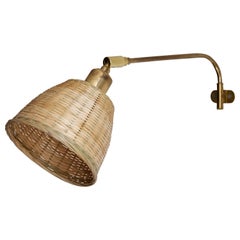 Josef Frank, Adjustable Wall Light, Brass, Rattan, Svenskt Tenn, Sweden, 1950s