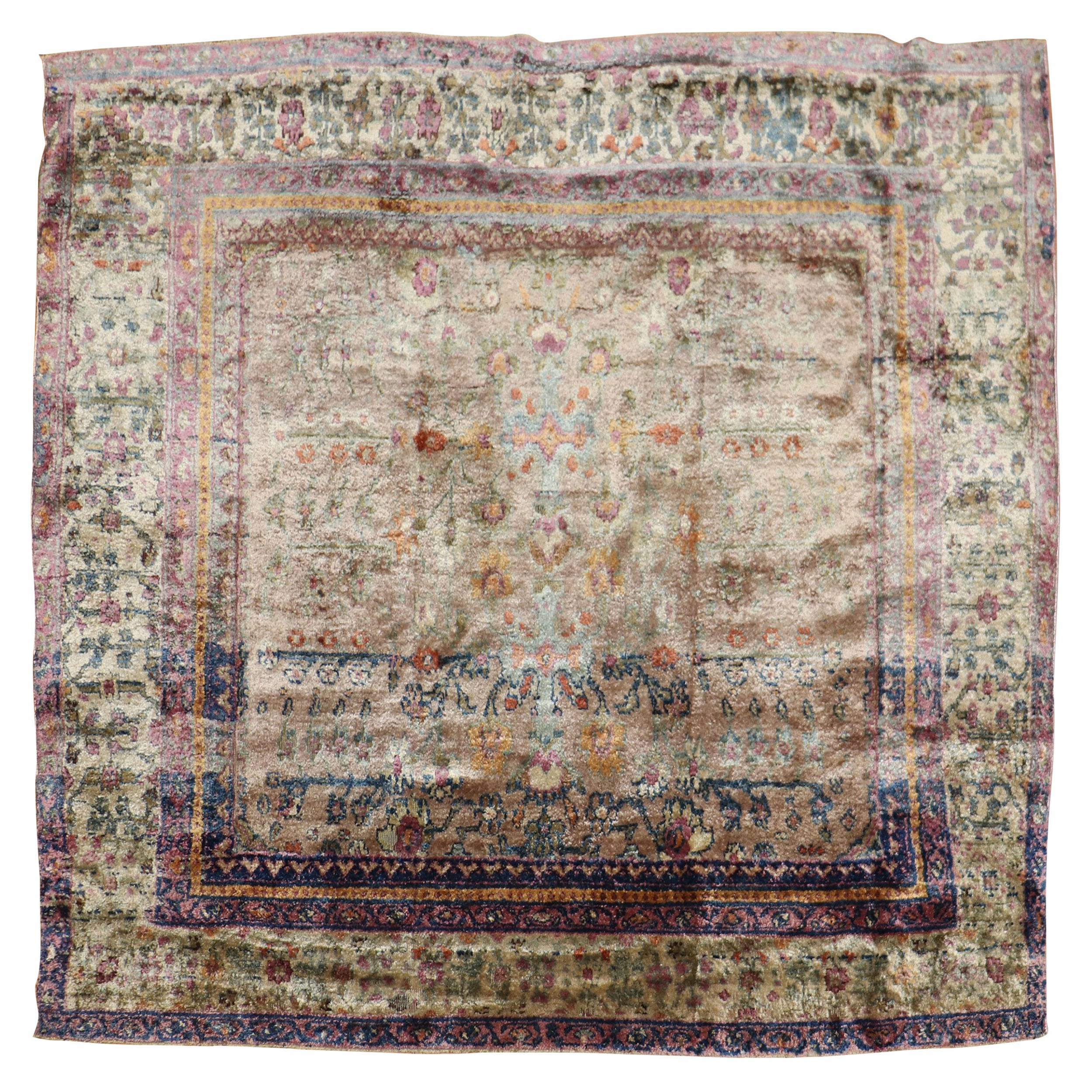 Silk Antique Mohtasham Kashan Rug For Sale