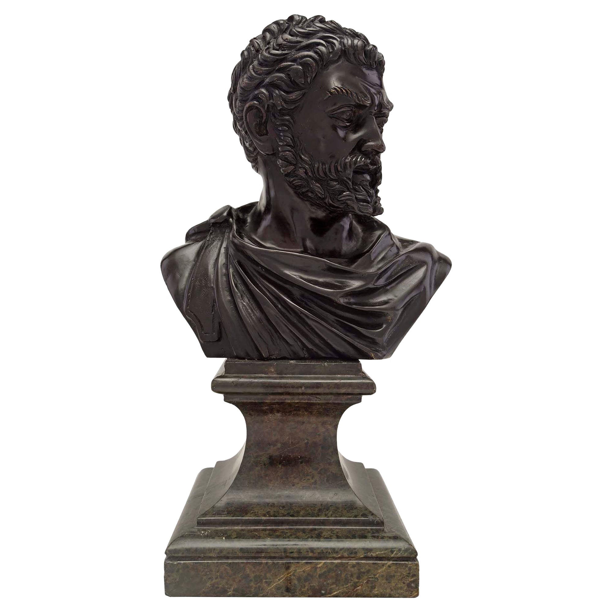 Italian 19th Century Patinated Bronze and Marble Bust For Sale