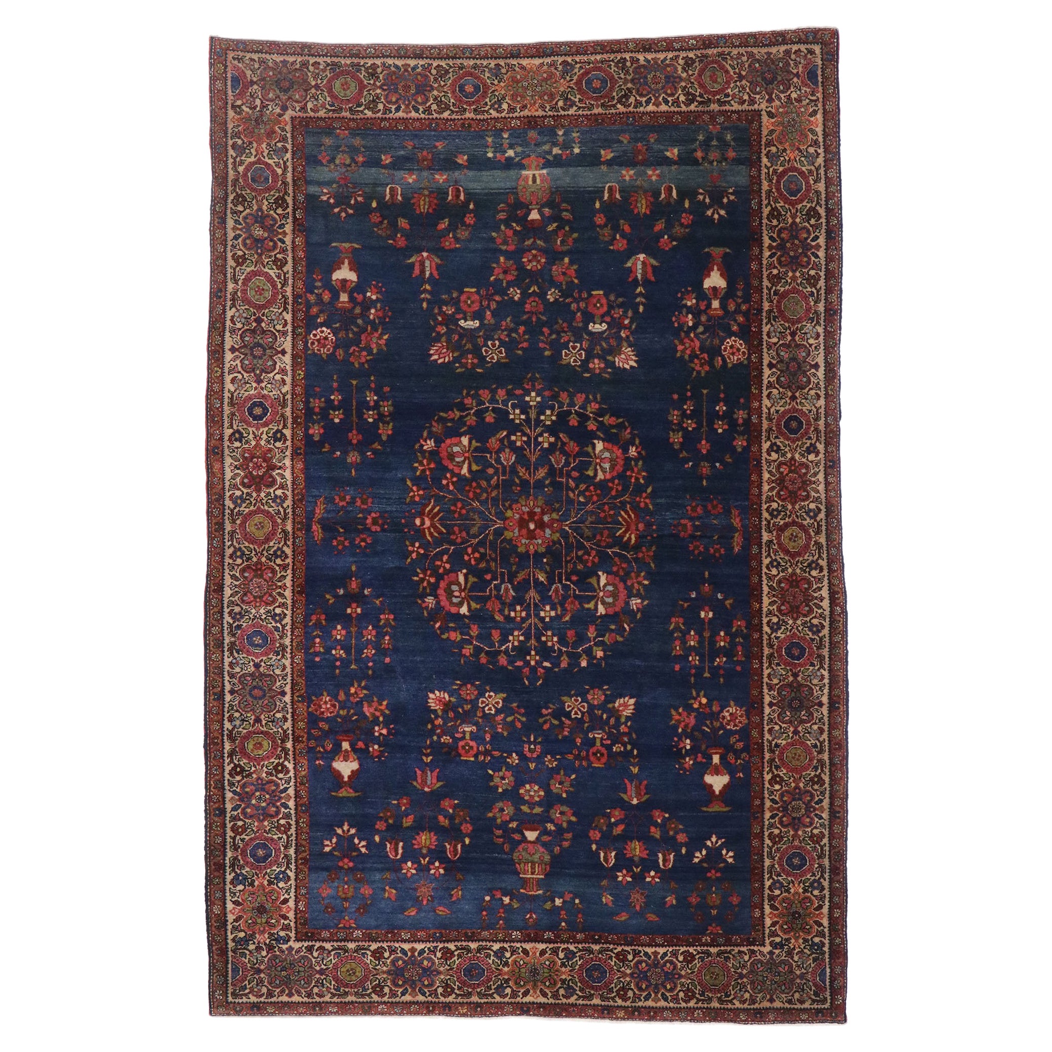 Ancien tapis persan Sarouk Farahan de style victorien