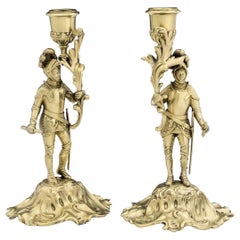 Pair of Silver Gilt Cast Candlesticks, London, 1847, by C T & G Fox