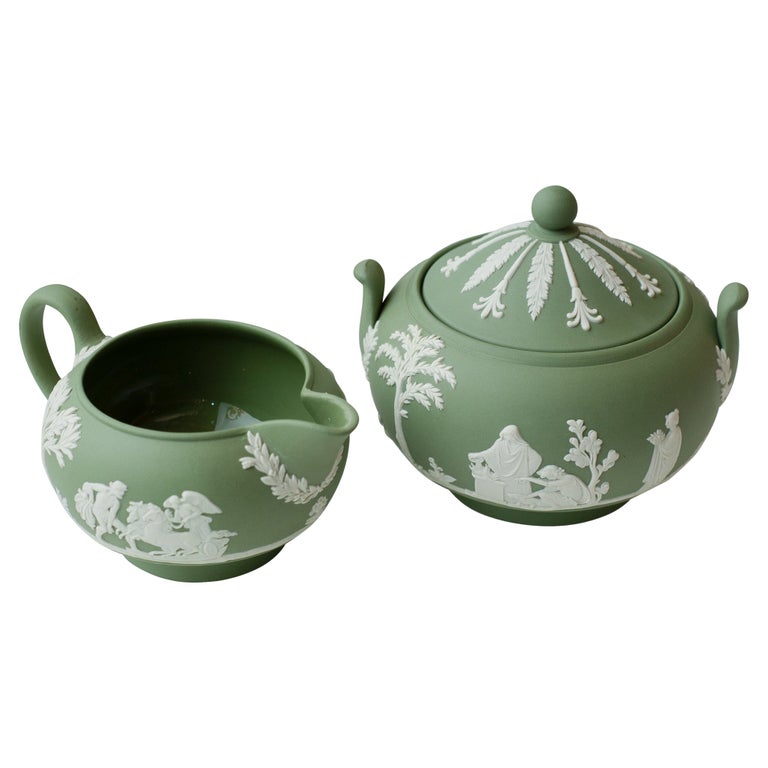 Antique Set of Sage Green Wedgwood Jasperware Sugar Bowl and Creamer at  1stDibs | green sugar bowl