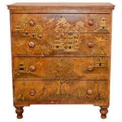19th Century English Pine Chest with Chinoiserie Decoration