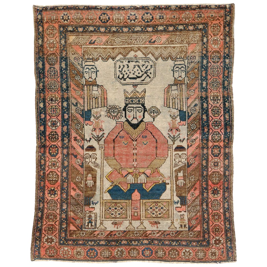 Early 20th Century Handmade Persian Malayer Pictorial Throw Rug For Sale