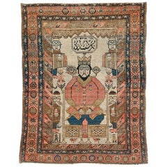 Early 20th Century Handmade Persian Malayer Pictorial Throw Rug