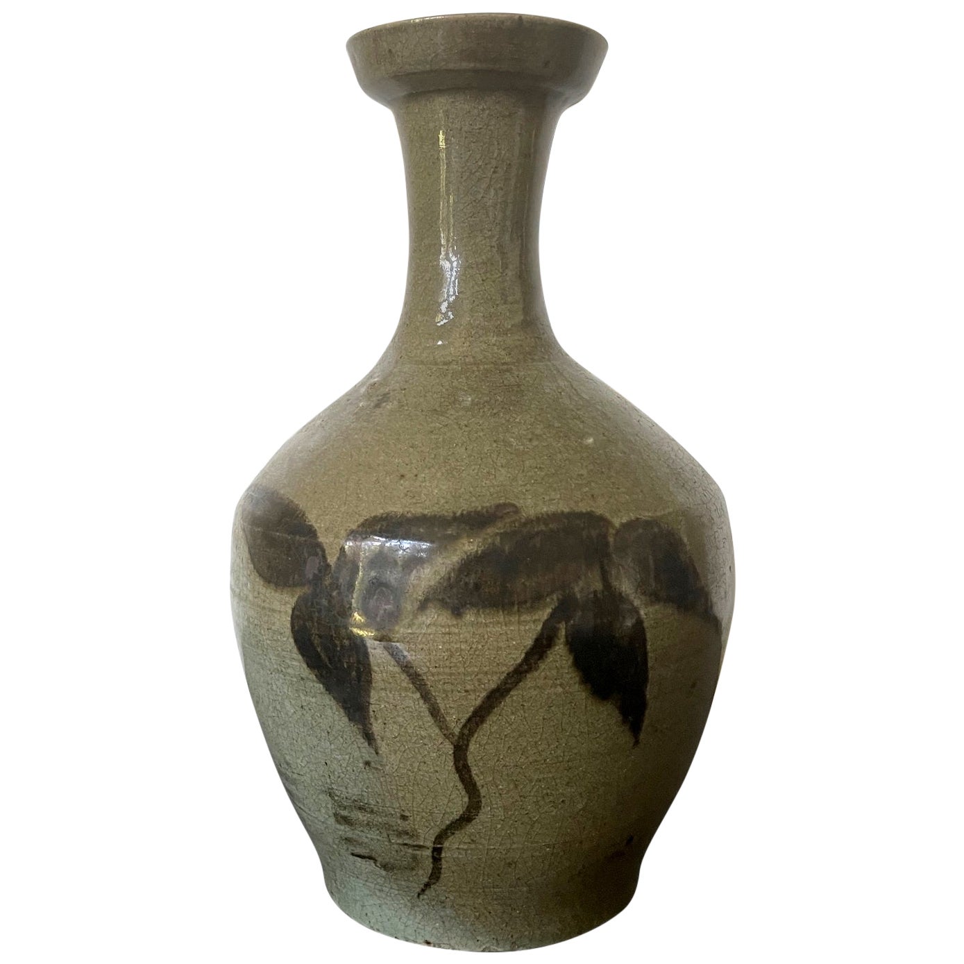 Korean Celadon Bottle Vase with Slip Decoration Goryeo Dynasty