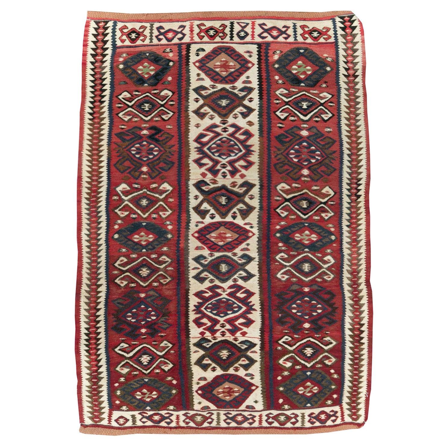 Handgefertigter türkischer Flachgewebter Kelim-Teppich, Stammeskunst, Mitte des 20. Jahrhunderts