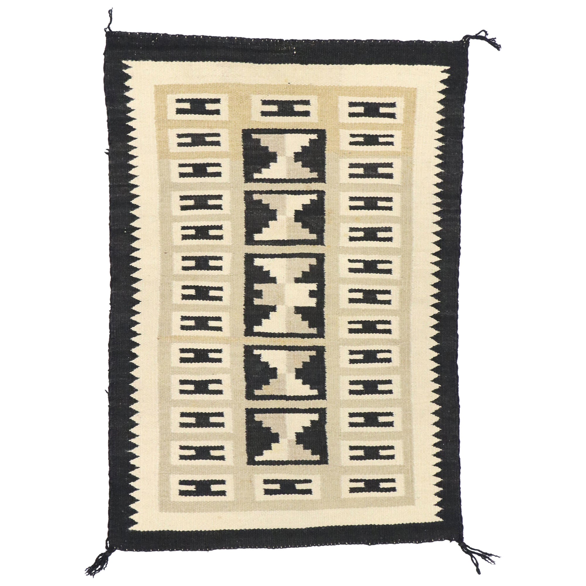 Vintage Navajo Kilim Rug with Two Grey Hills Style For Sale