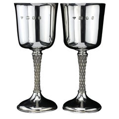 Retro Pair of Sterling Silver Goblets, Garrard & Co, Designed by Anthony Elson