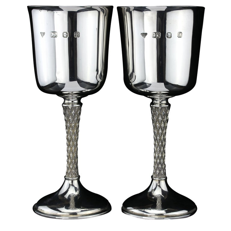 Vintage Pair of Sterling Silver Goblets, Garrard and Co, Designed by