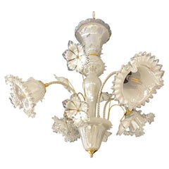 White Venetian Murano Glass Chandelier, Hollywood Regency