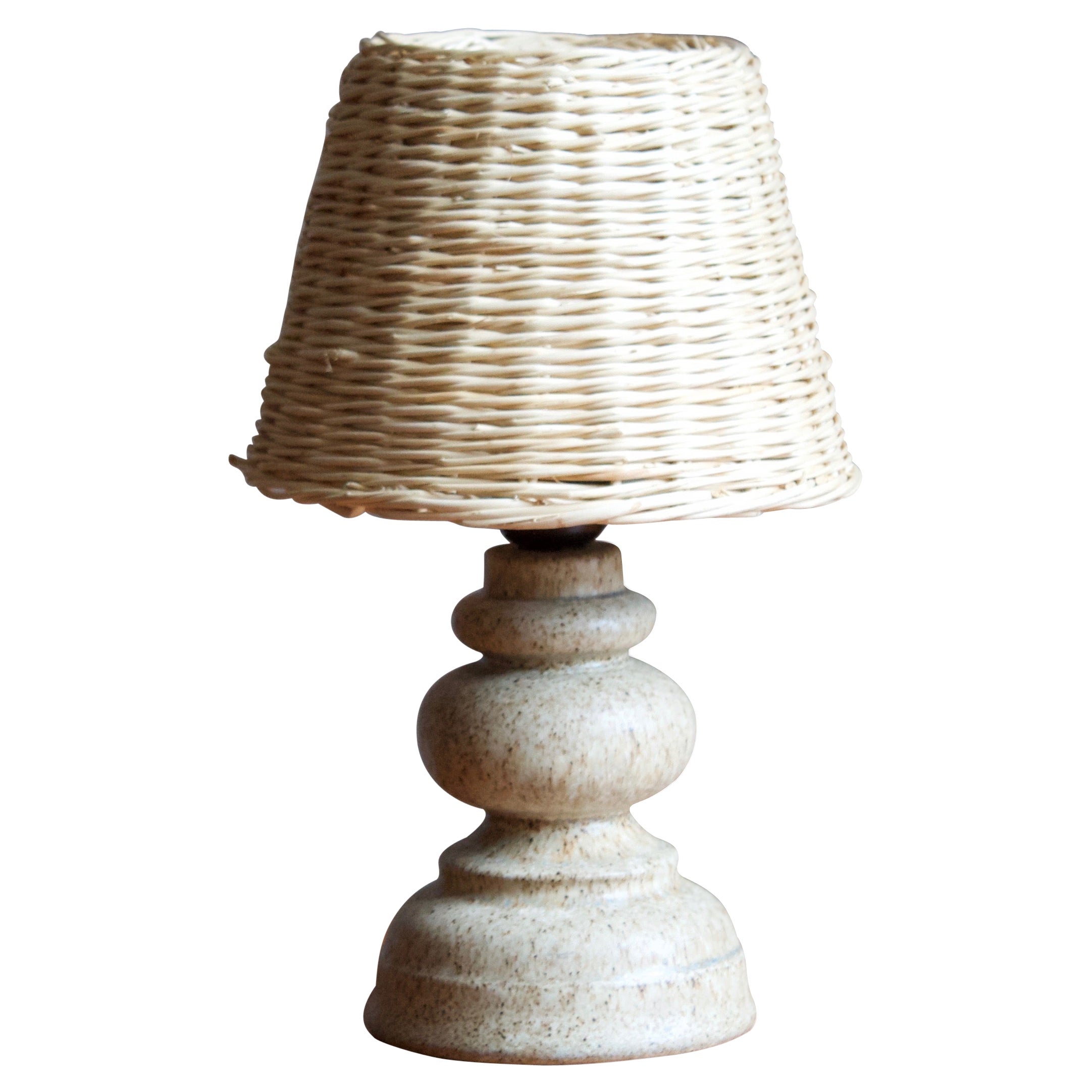 Bruno Karlsson, Small Table Lamp, Stoneware, Rattan, Studio Ego, Sweden, 1960s