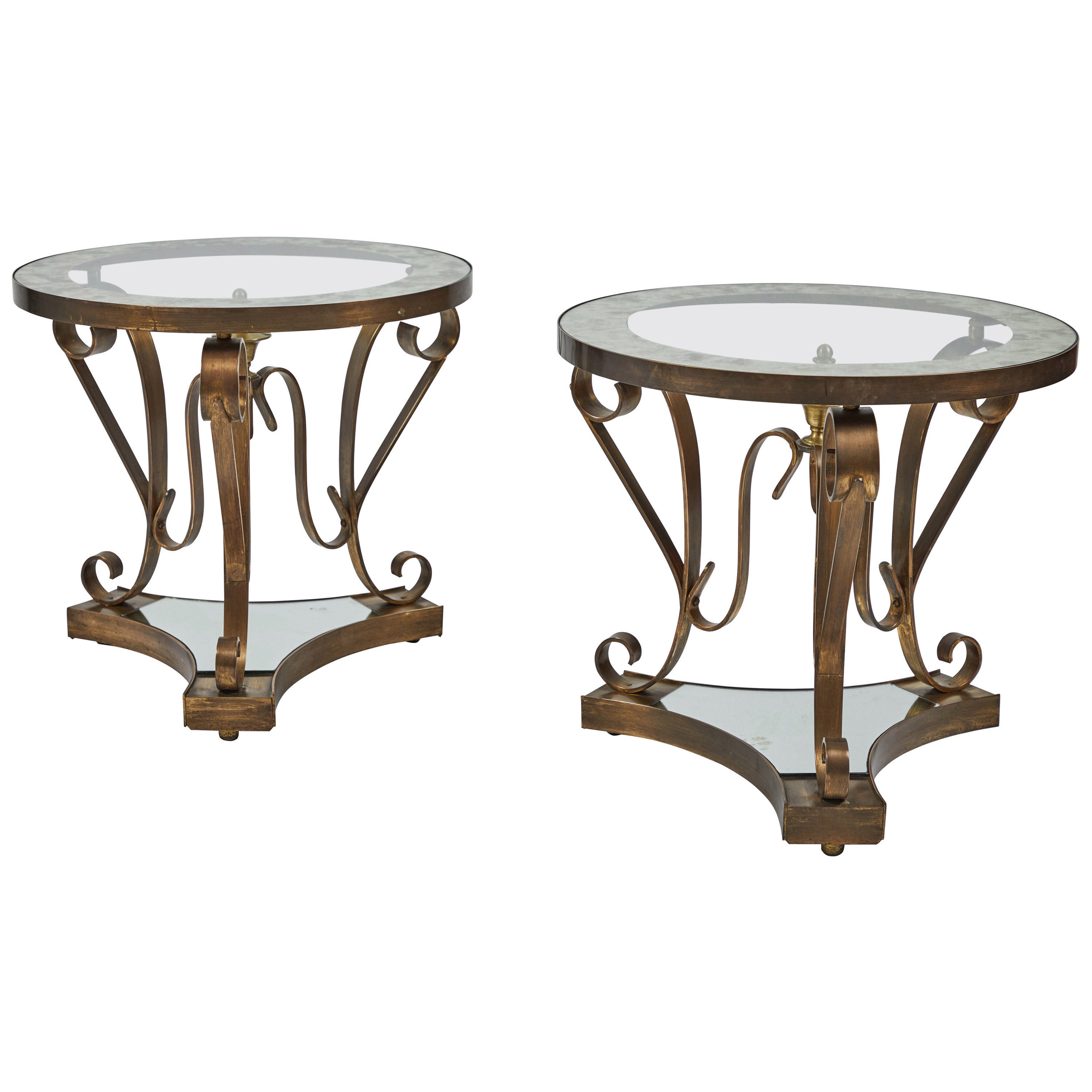 Pair of Patinated Brass and Mirrored Side Tables by Arturo Pani For Sale