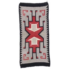 Vintage Navajo Kilim Rug with Two Grey Hills Style