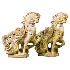 Pair Mid Century Spanish Style Horse Garden Statues