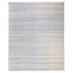 Tapis moderne transitionnel en laine gris et ivoire, fait à la main, surdimensionné et géométrique
