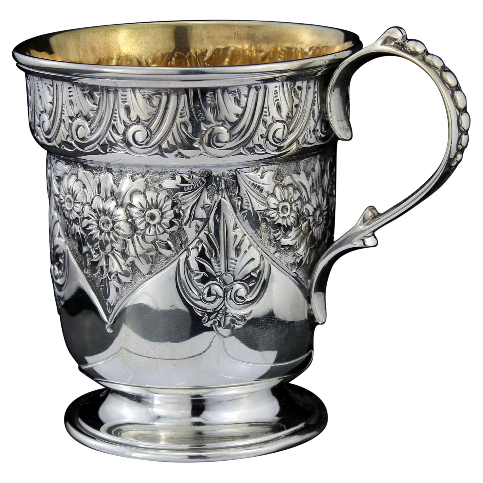 Antique Victorian Sterling Silver Chased Mug, Charles Edwards