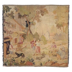Antique French Aubusson Tapiz Pastoral de Estilo Luis XV, La Danse