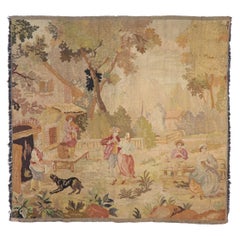 Tapisserie pastorale française ancienne d'Aubusson de style Louis XV, La Danse