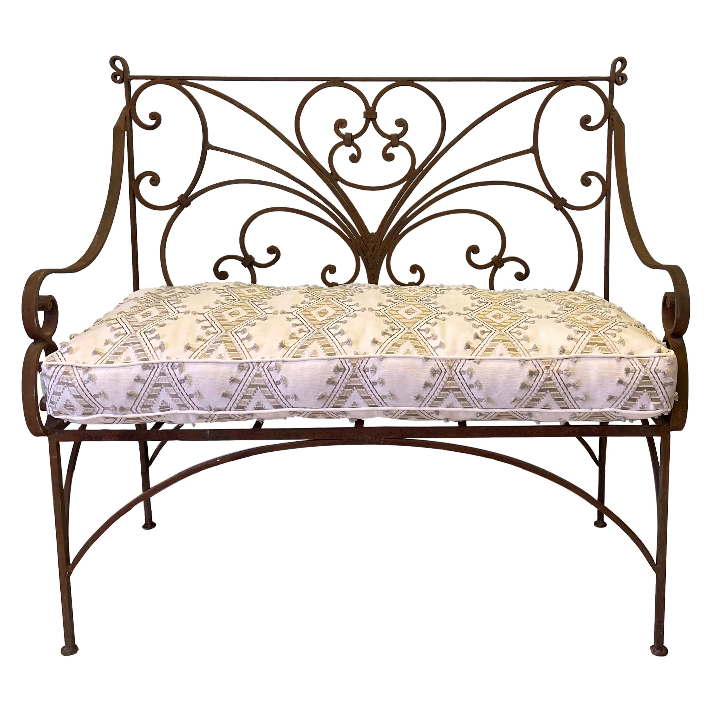 Mid-Century French Scrolling Iron Garden Settee or Bench
