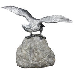 Sterling Silver Eagle Figurine on a Boulder Rock, Made in London, 1981