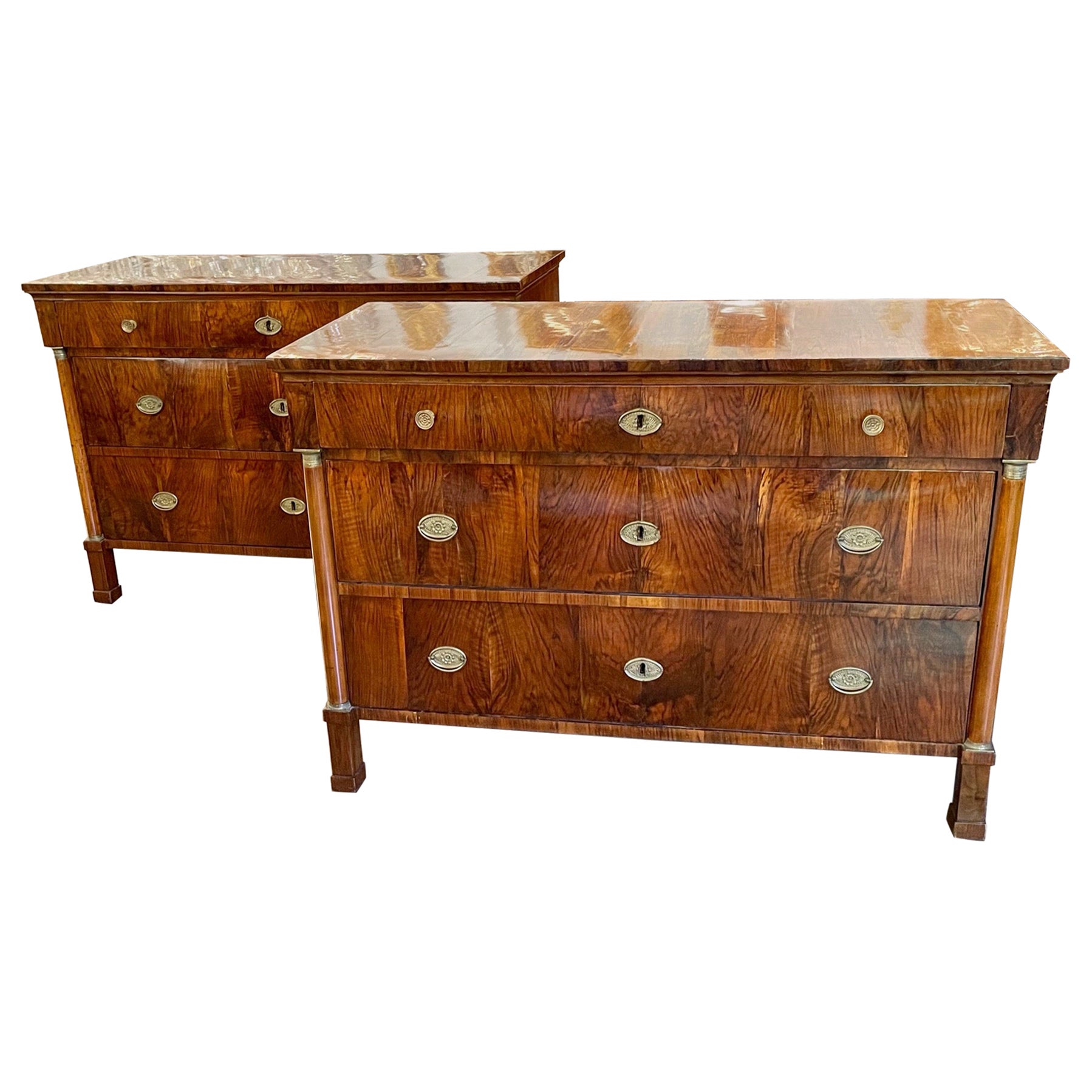 Pair of 19th Century French Empire Exotic Black Walnut Commodes