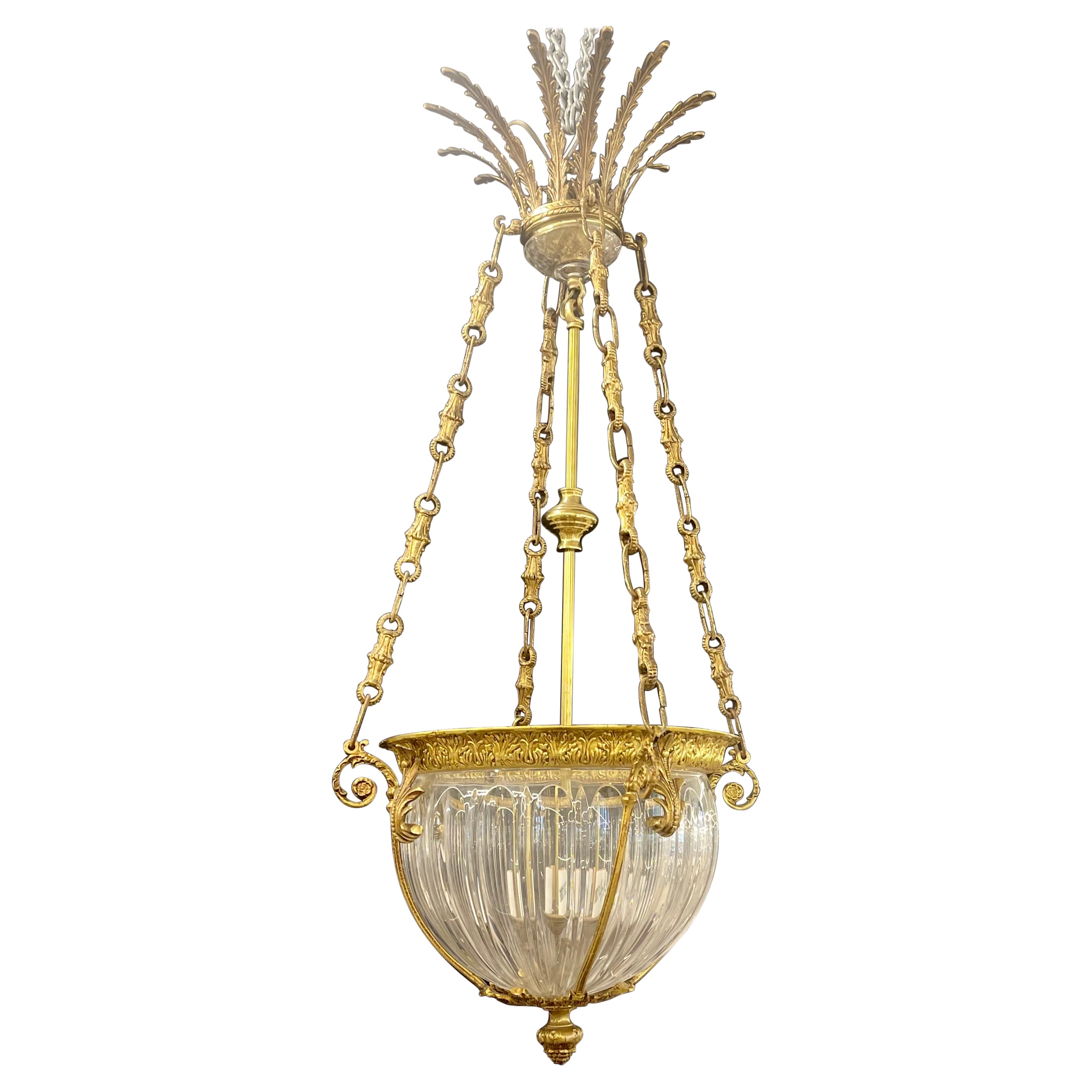 19th Century Dore Bronze Chandelier, Louis XVI Dome Style For Sale