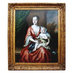 Olio su tela del XVIII secolo Mother & Child Attr Michael Dahl