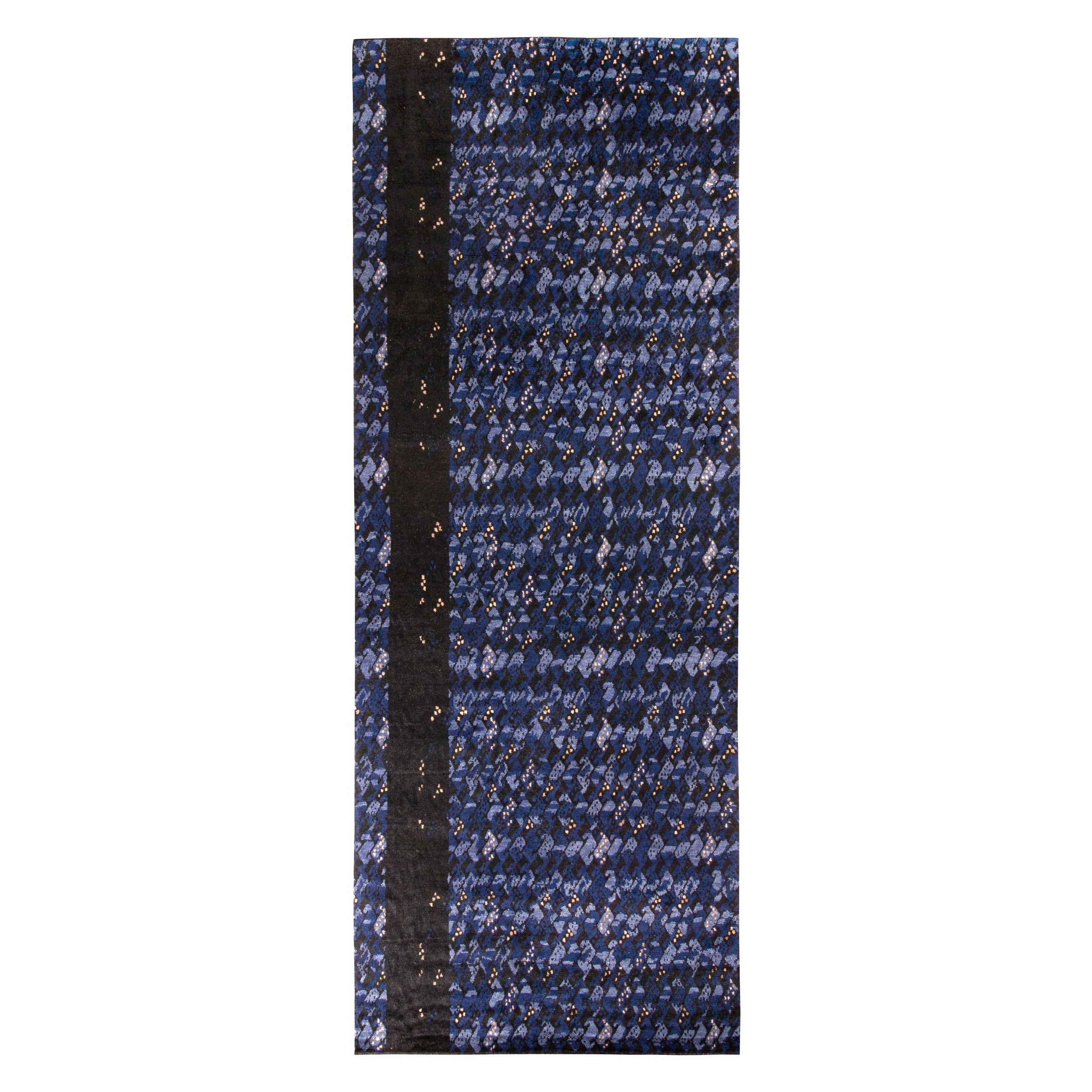 Rug & Kilim’s Scandinavian Style Rug all over Blue, Black Geometric Pattern