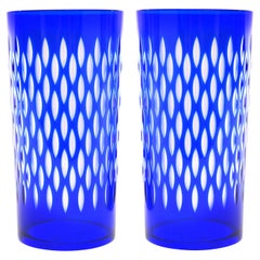 Retro Set of 12 Baccarat Paris Pattern Cobalt Blue Tumblers