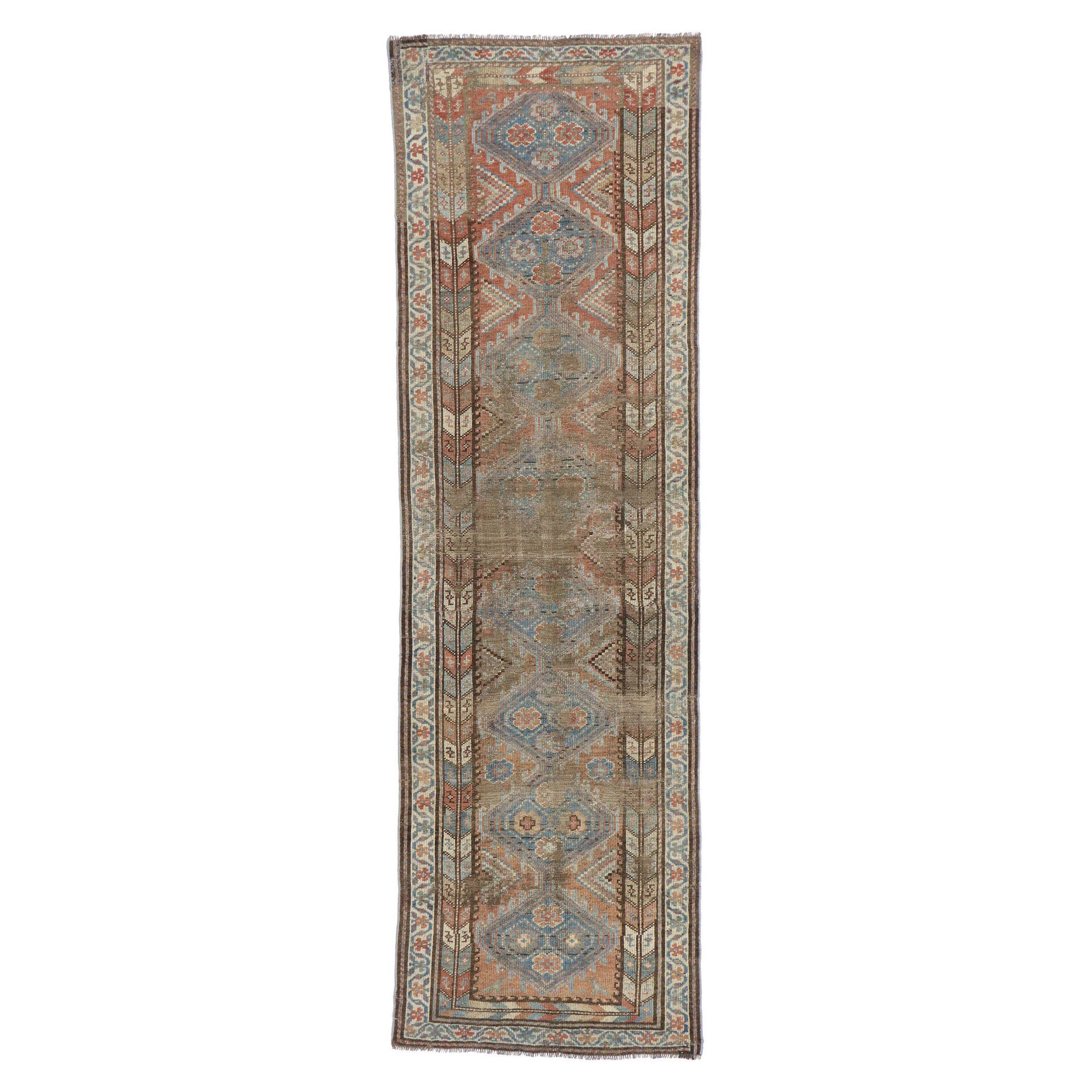 Antique Persian Shiraz Runner with Rustic Tribal Style For Sale