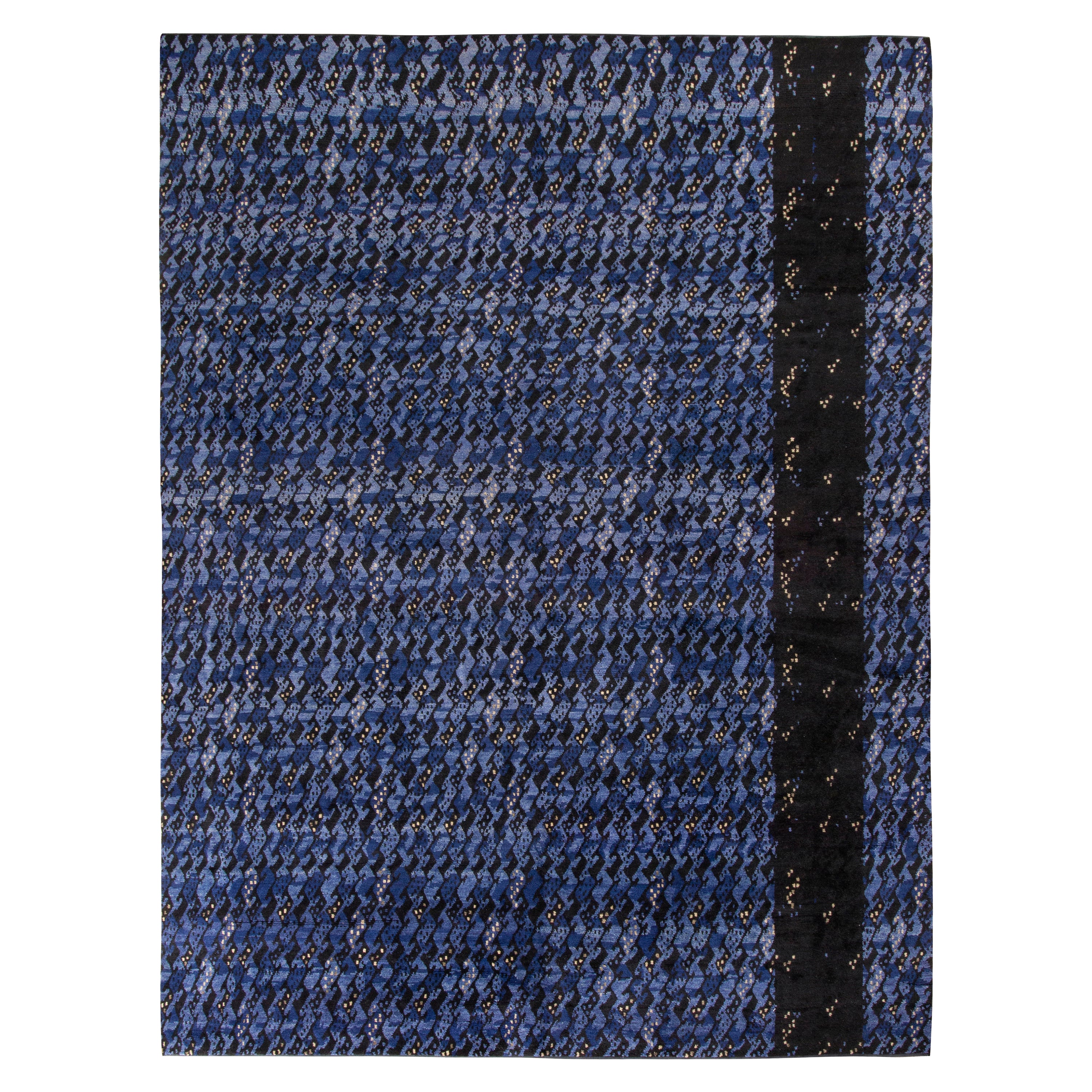 Rug & Kilim’s Scandinavian Style Rug in All over Blue, Black Geometric Pattern