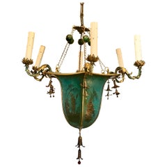 Antique Chinoiserie Decorated Tole Chandelier