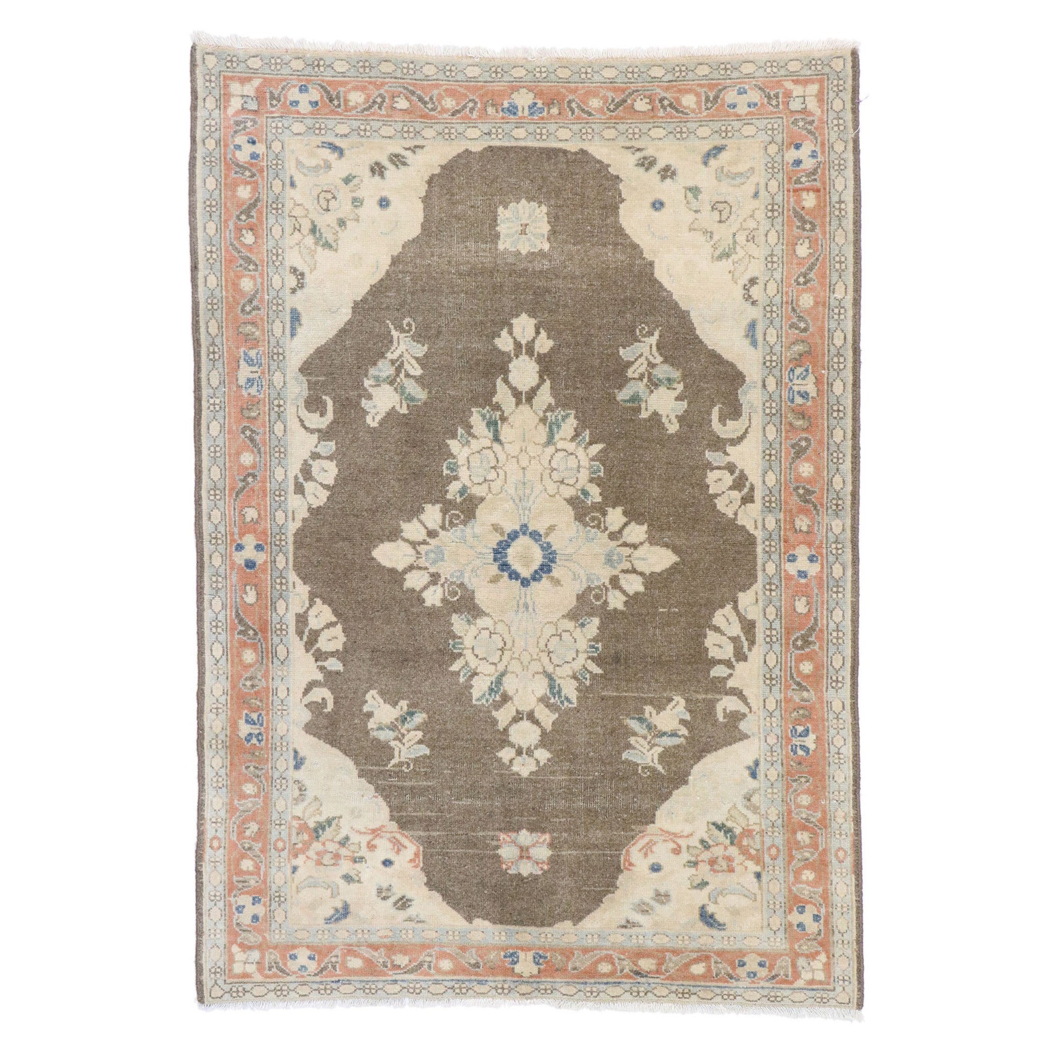 Distressed Vintage Persian Viss Rug with Rustic Farmhouse Style