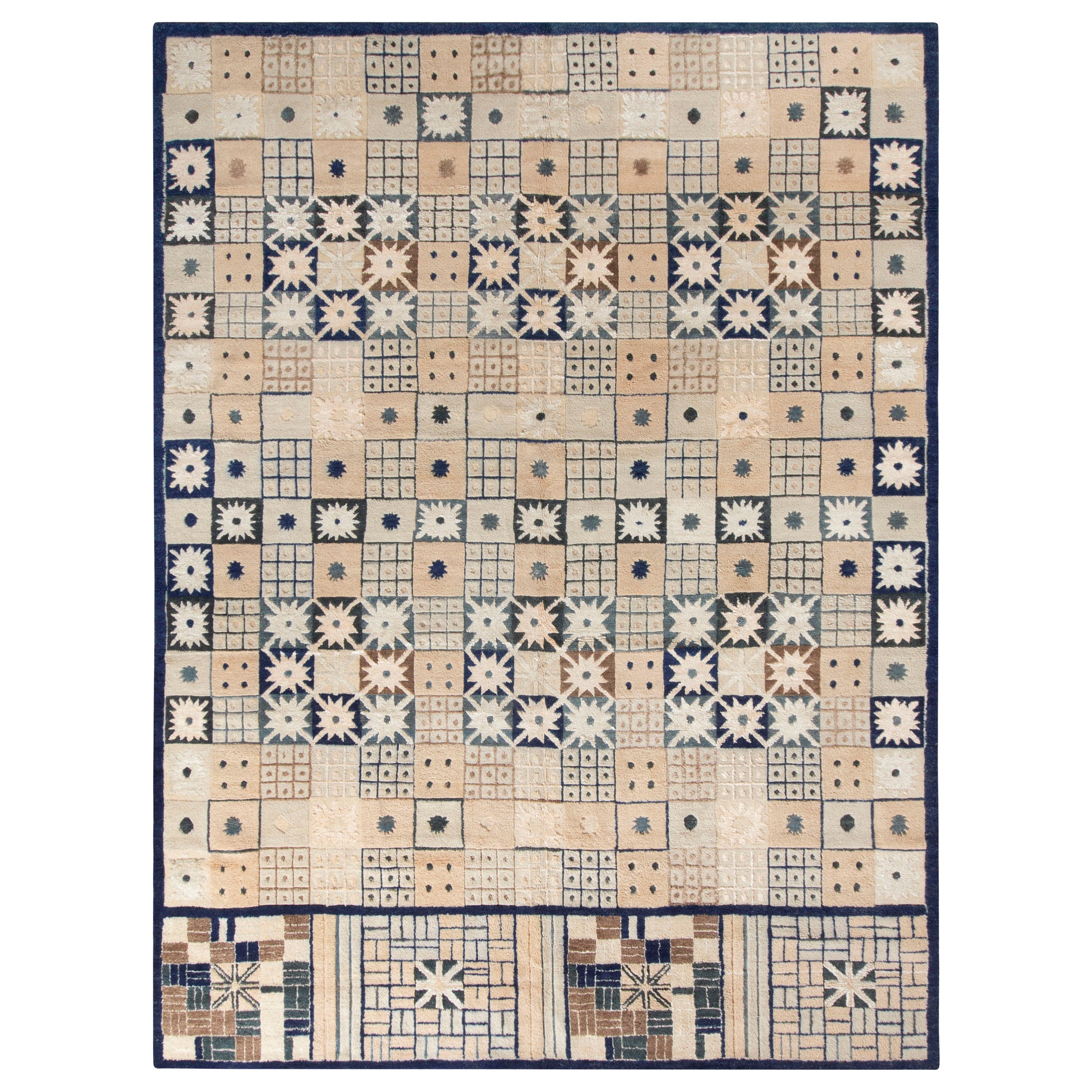 Rug & Kilim’s Scandinavian Style Rug in Beige-Brown, Blue Geometric Pattern